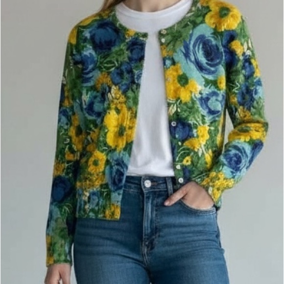 Lands' End Sweaters - Lands’ End Classic Floral Garden Party Cottagecore Cotton Cardigan – XS (2–4)